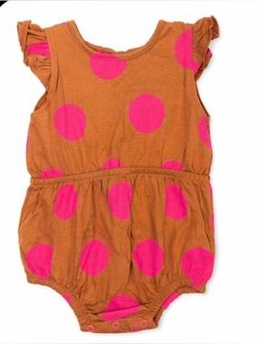Okie Dokie Baby Romper 12M Brown Pink Polka Dot Bubble One Piece-NWT